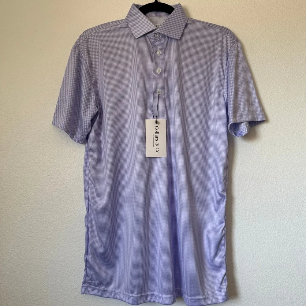 Collars & Co Mens Dress Collar Polo Shirt Purple Micro Houndstooth Small NWT
